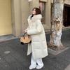 Solid color down cotton clothes women's autumn and winter ins fur collar short over knee medium and long thickened cotton-padded clothes warm jacket