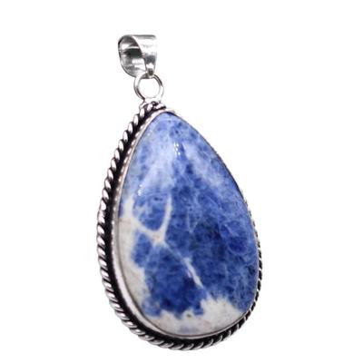 Sodalite Natural Gemstone Antique Silver Plated Pendant 2.5" J 1029