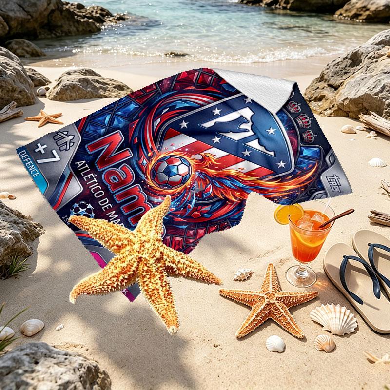 Custom Name Personalized Atletico Madrid Print Beach Towel, for Trip Camping Beach Party Home Decor, Birthday Gift for Family & Friends