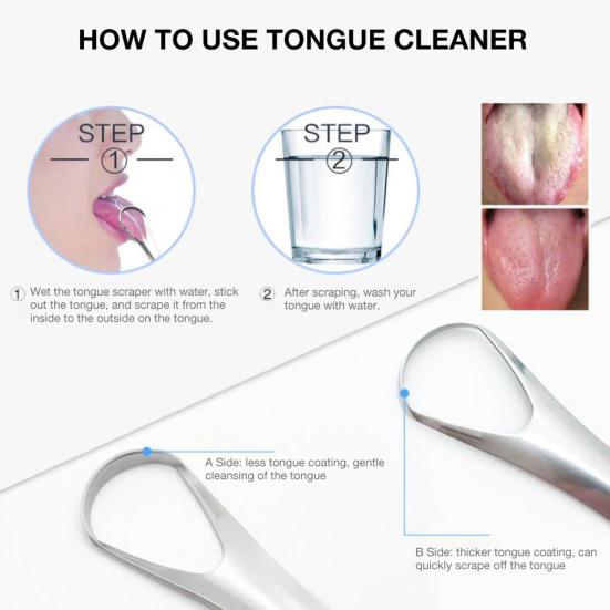 Stainless Steel Reusable Tongue Scraper Mouth Brush Fresh Breath Cleaning Tool