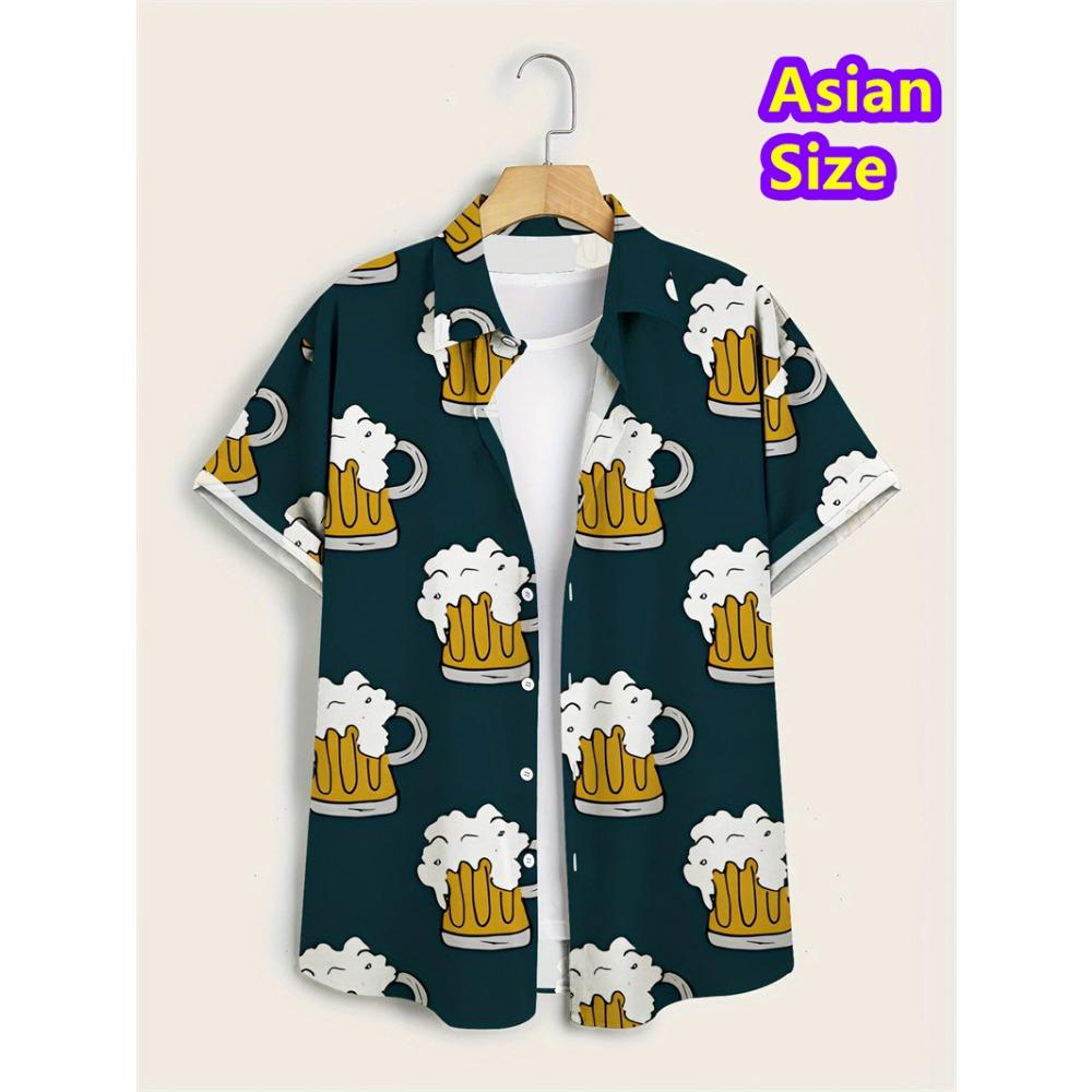 Hawaiian Shirt Man Streetwear Car Beer 3d Print Graphic Street Beach Men's Shirt Casual Short Sleeves Button-down Shirt Man Top