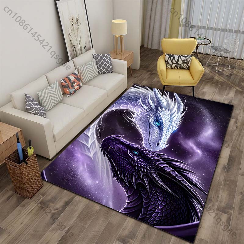 

Multiple sizes White black dragons cosmic embrace Print Carpet for Living Room Bedroom Sofa Home Decor Non-slip Mat Luxury Gift 40x60cm
