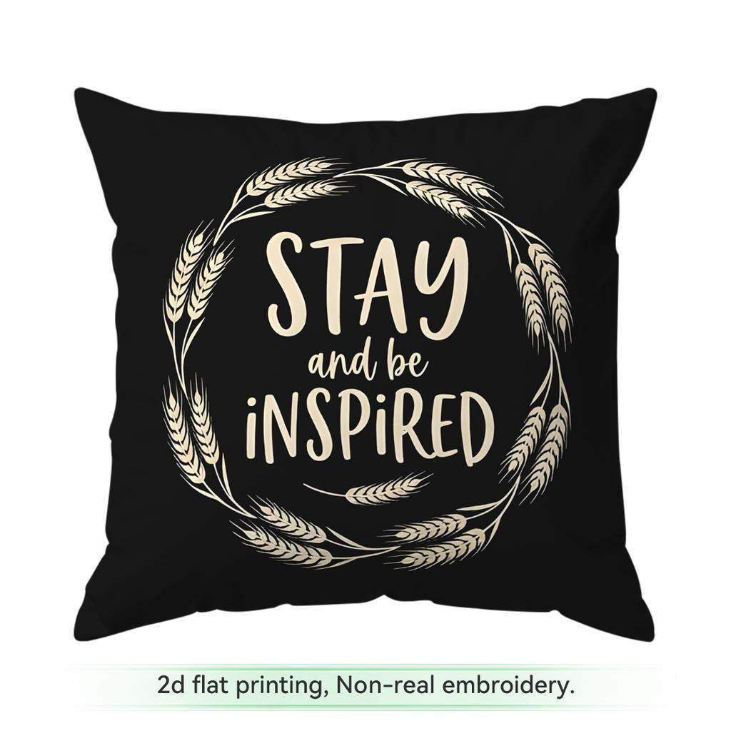 Pcs Black Background Beige Text Design Singlesided Printed Cushion Coversuitable For Living Roombedroomcar Decoration