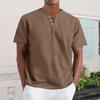 Men's Casual V-Neck Short-Sleeve Shirt - Cotton Solid Color, Breathable Button-Up Top