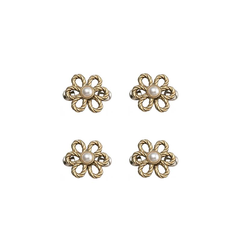 2/4Pcs No‑Sew Flower Pearl Waist Buckle Detachable Pants Waist Reducing Clip Fashion Decor Brooch for Jeans Skirt Shirt Outfit