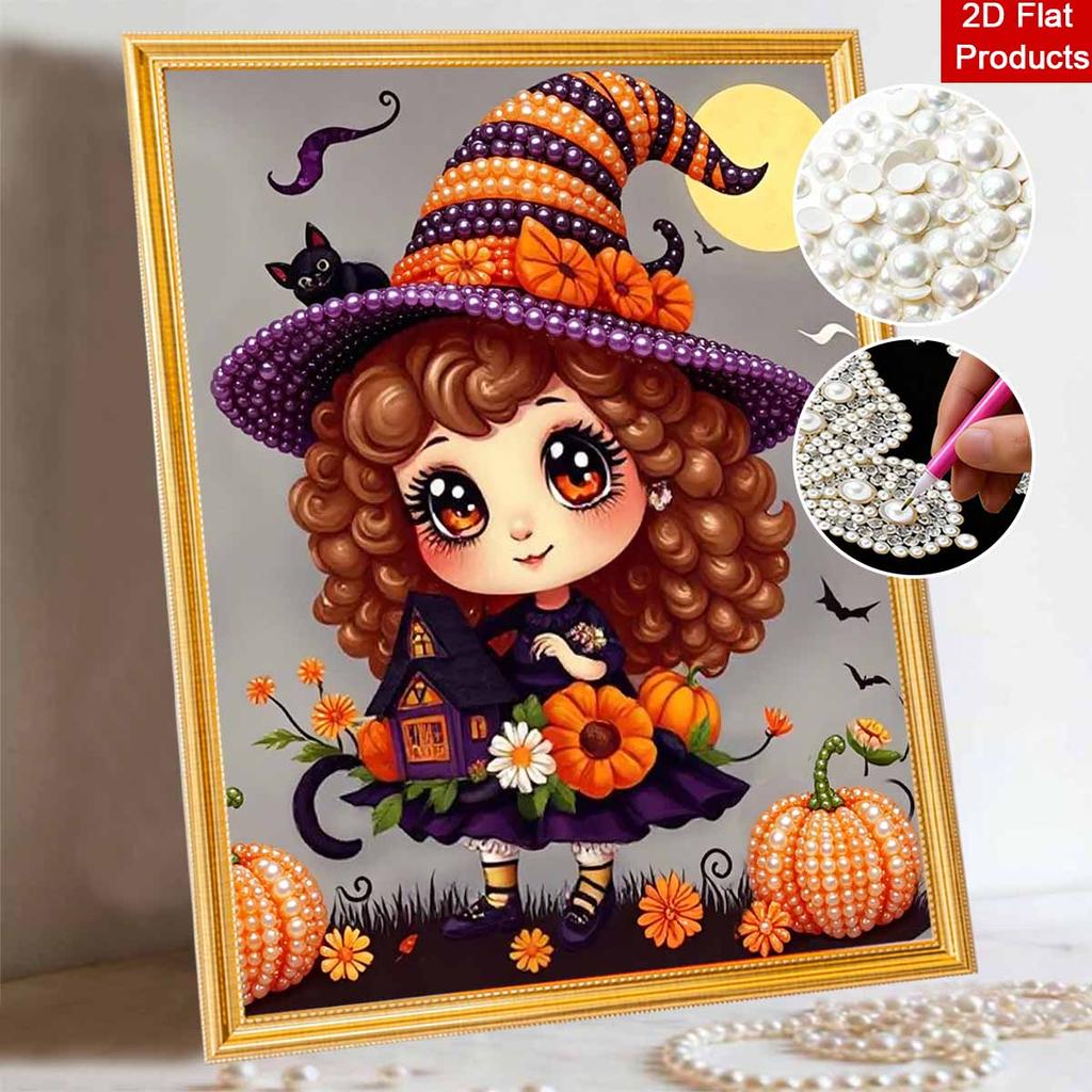 Halloween pearl painting art full pearl witch pumpkin cat moon handmade diy home decorations