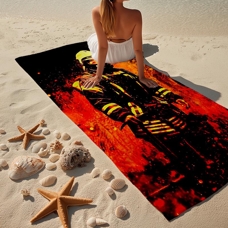 Firefighter Braving Flames Beach Towel, Super Soft Microfiber, Gift for Her/Him, Birthday, for Pool, Beach, Travel, Home Decor Fan Gifts