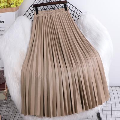 Pleated Mid Length Leather Skirt Autumn/Winter Women's Korean High Waist A-line Hundred Pleated Artificial Leather Skirt