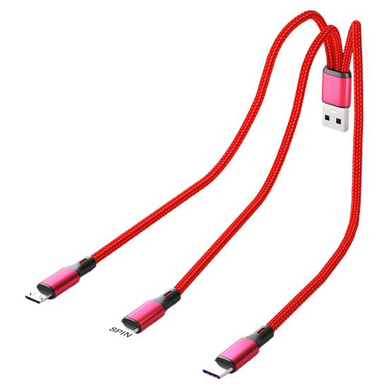 Datenkabel mit schneller Übertragung, 3 Ladeanschlüsse, stabiler Ladeanschluss, 1 8-poliger Micro-USB-Typ-C-Anschluss