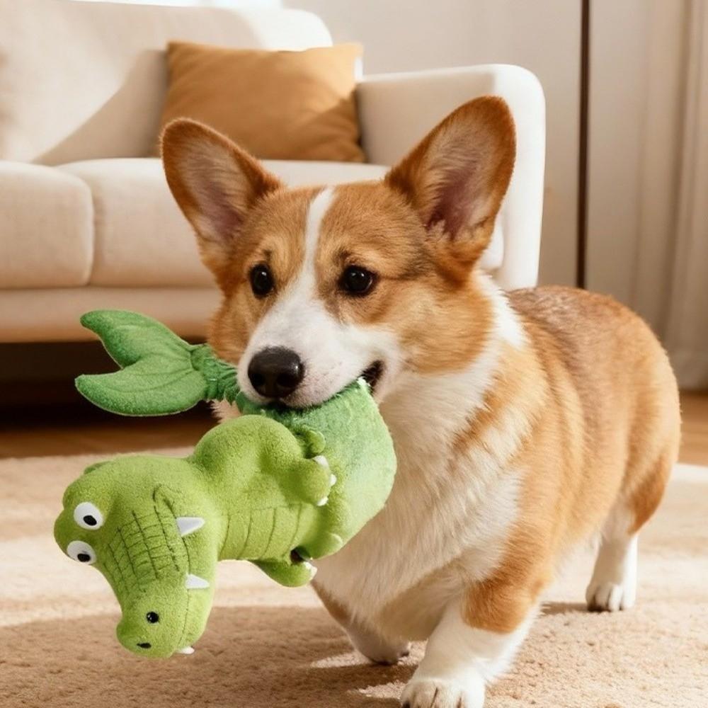 Chew Resistant Squeaky Alligator Dog Toy Green Color Pet Interactive Toy Latex Chew Toy  Pet Biting
