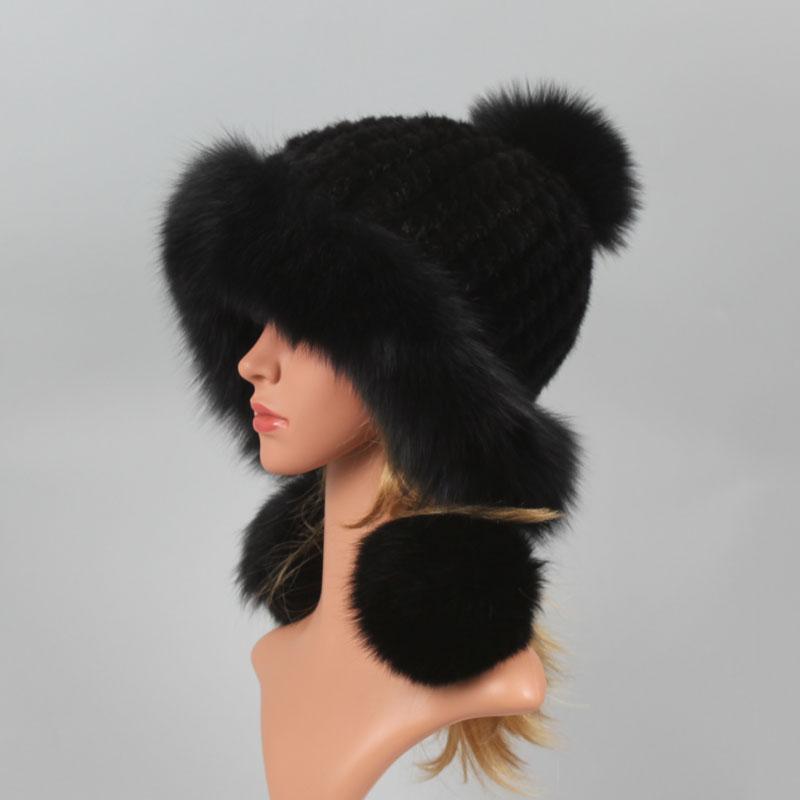 

Шапка из натурального меха норки с наушниками из лисьего меха, защитная шапка, зимняя шапка для женщин, русская осенняя шапка, шапки из лисьего меха, осенние береты Elastic(55-60cm)