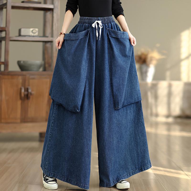 DIMANAF 2025 Autumn Winter Plus Size Jeans Women Clothing Blue Fashion Lady Loose Long Pants Big Pockets
