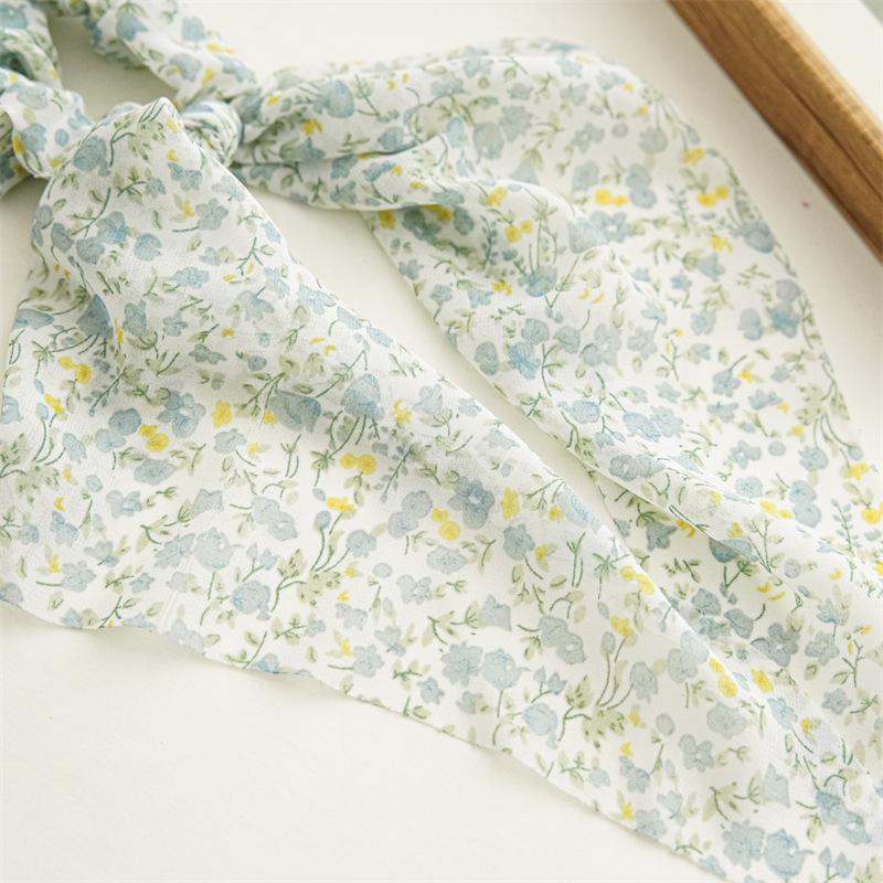 Chip Flower Grid Print Bow Hair Scarf Hair Scrunchies Chiffon Floral Scrunchie Hair Bands Ponytail Holder Scrunchy Ties 34cm 1Pc
