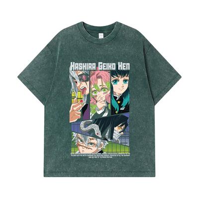 275 GSM Gewaschene T-Shirts 100% Baumwolle Demon Slayer V18 Hashira Geiko Print Unisex Schweres Baumwoll-T-Shirt