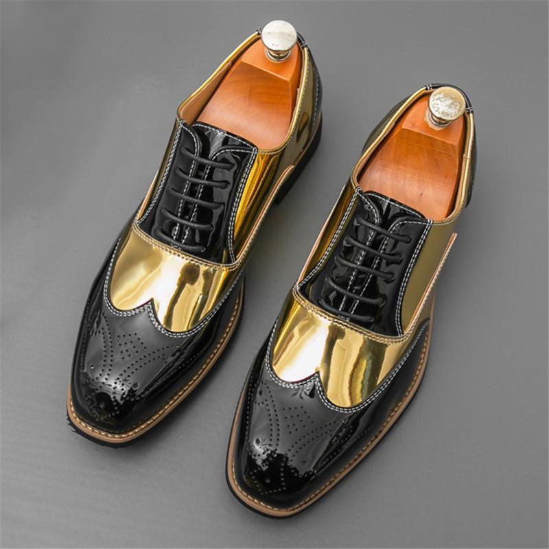 Fashion British Gentleman Oxford Shoe New Men's Gold Black Mixed Brogues Shoes Designer Formal Wedding Prom Dress Homecoming Footwear
