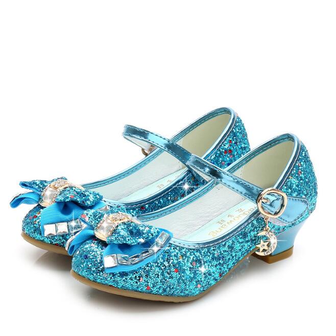 Cute Frozen Princess Single Shoes Girls High Heels Princess Sparkling Cartoon Costume Party Shoes