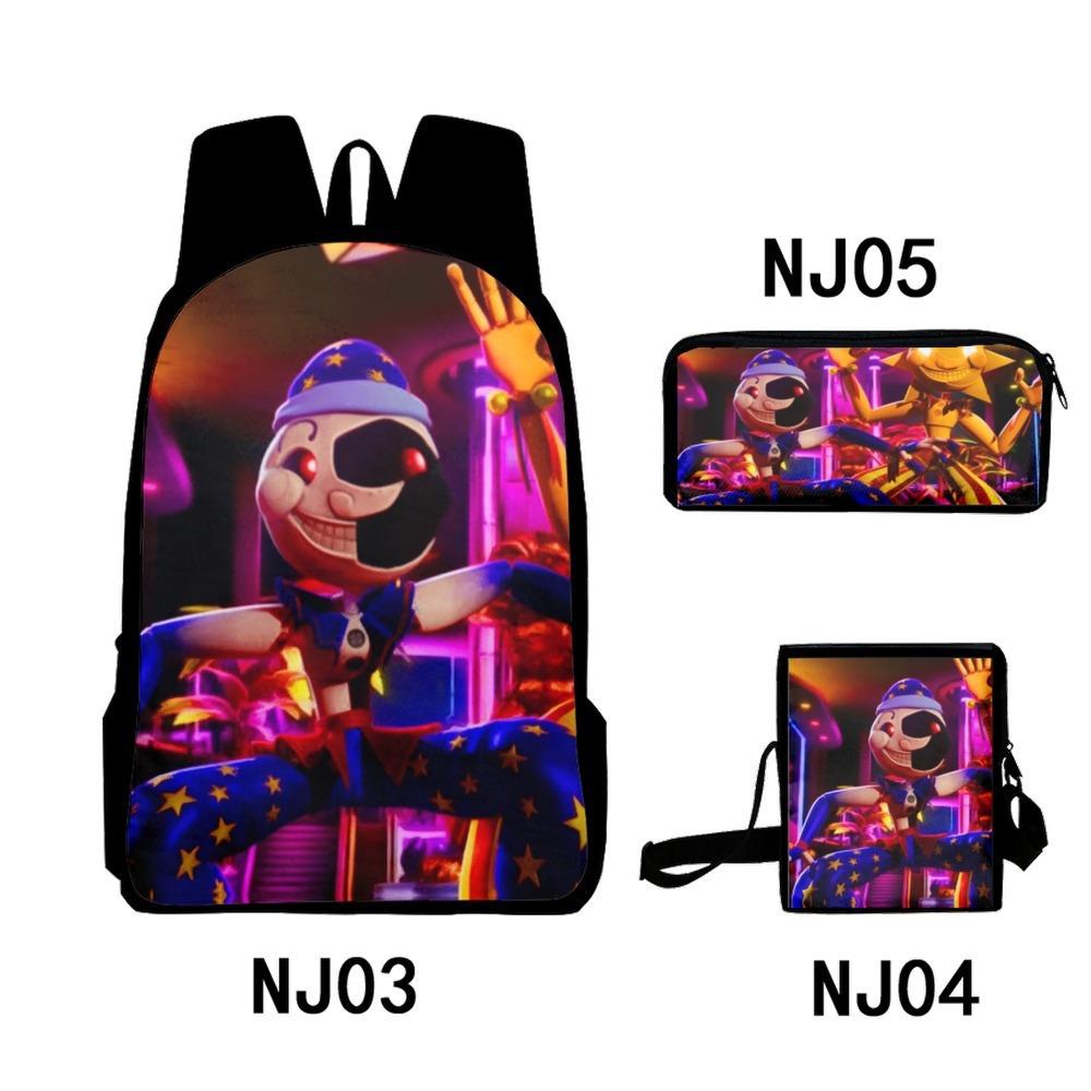 3Dsundropfnaf Backpack Student School Bag Crossbody Bag Pencil Bag Three-Piece Trend