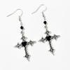 Gothic Punk Silver Color Liquid Metal Cross Red Heart Rhinestone Dangle Earrings for Women Hallowmas Party Hip Hop Jewelry Gifts