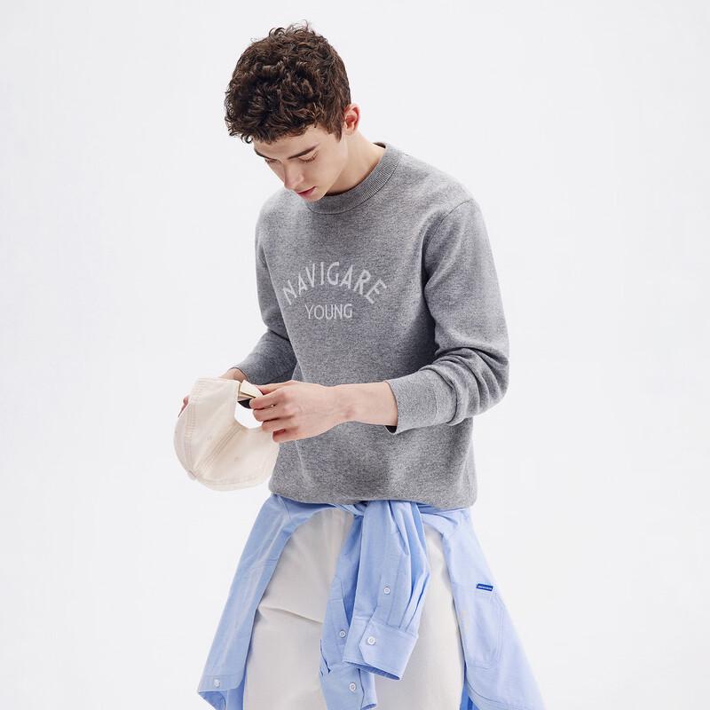 NVG YOUNG Men's Letter Logo Knit Round Neck Sweater