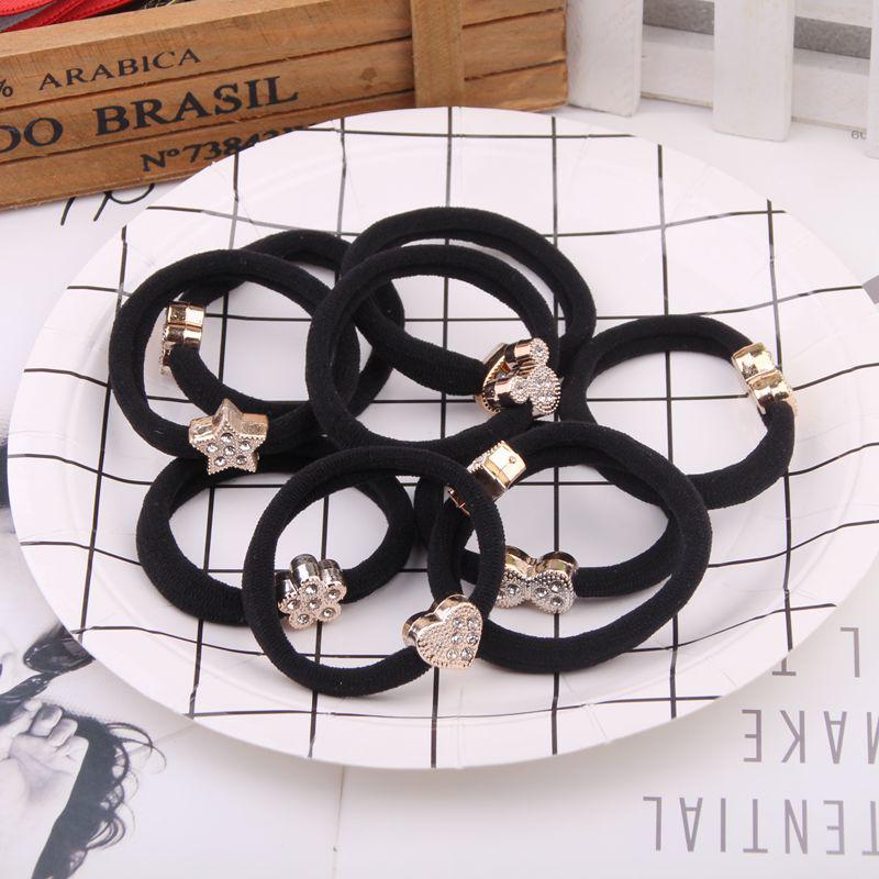 

Корейские резинки для волос со стразами - Высокоэластичные черные махровые резинки чёрный