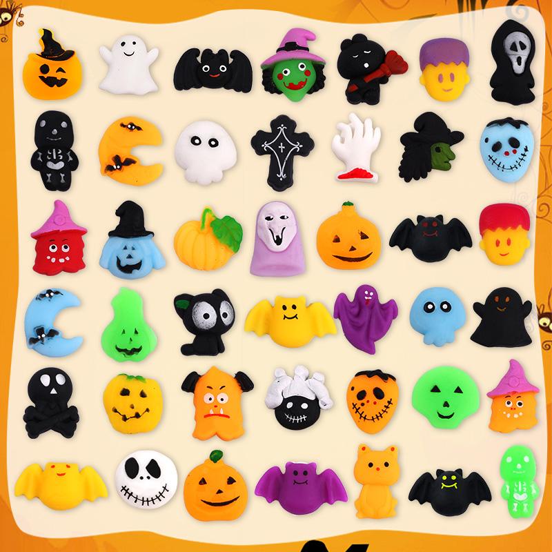 48Pcs Halloween Mochi Squeeze Toys Cute Pumpkin Ghost Trick or Treat Gift Kids Halloween Party Goodie Bag Basket Filler Favors