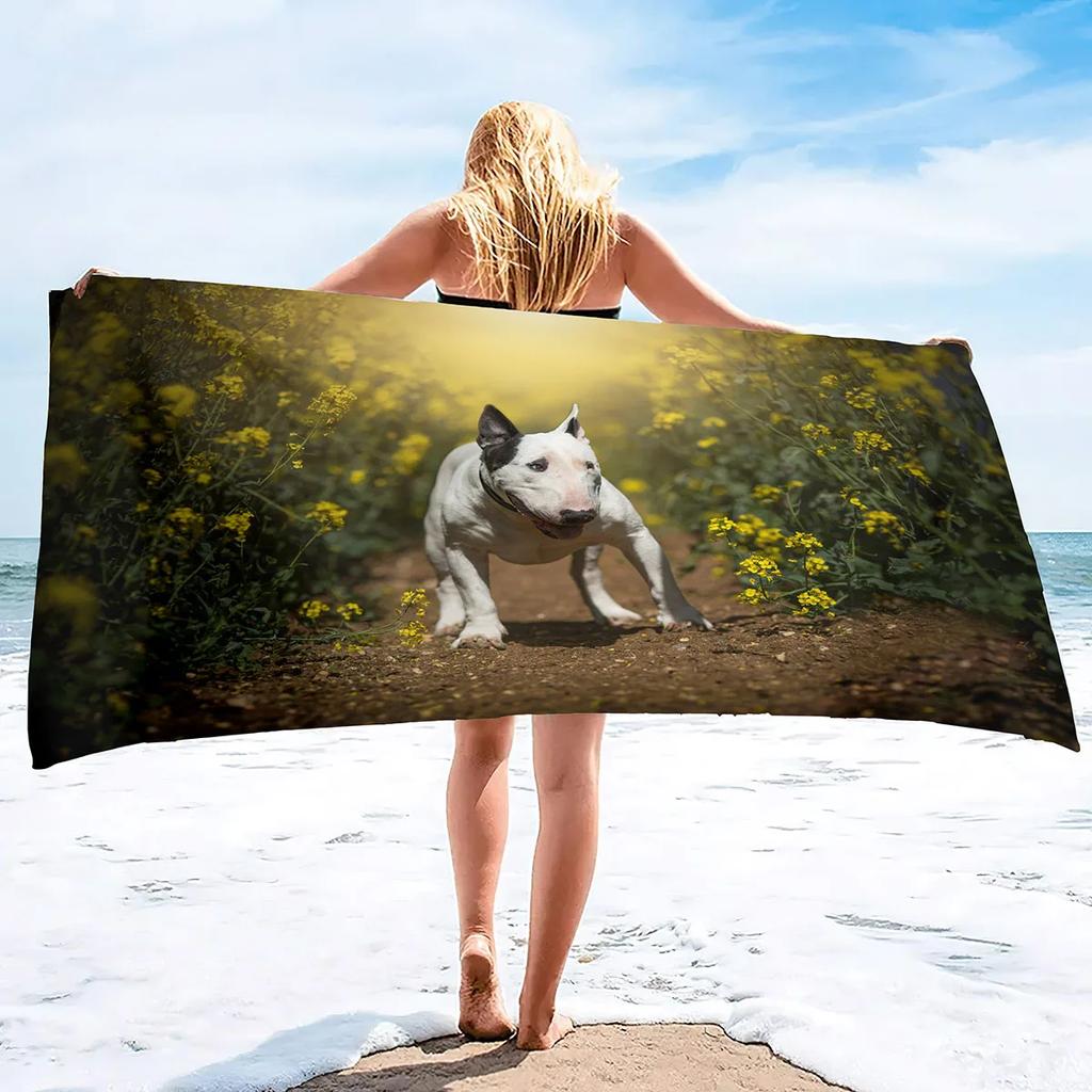 Bull Terrier Print Large Beach Towel for Bath Travel Outdoors Lightweight Soft Towels Super Absorbent Sandproof Quick Dry Towel