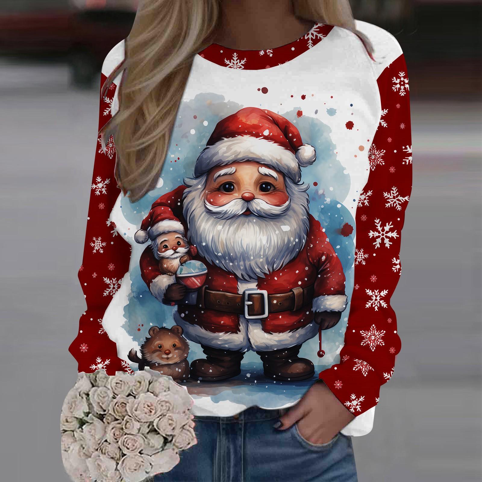 

Рождественская елка Толстовки Женские Длинные Рукава Осень Зима Уличные Хип-Хоп Пуловеры Топы Круглый Вырез Модная Рождественская Одежда 6XL