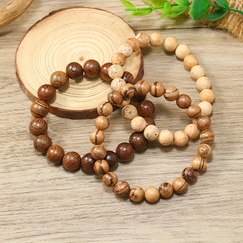 European and American fashion natural wood bead and turquoise elastic bracelet handmade3Set of wooden bead bracelets and accessories