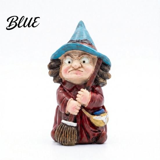 Durable Resin Witch Statue On Broomstick Figurine Halloween Gnome with Wizard Hat Fireplace Decor Vintage Spooky for Shelf Desk Table Gift Lovers