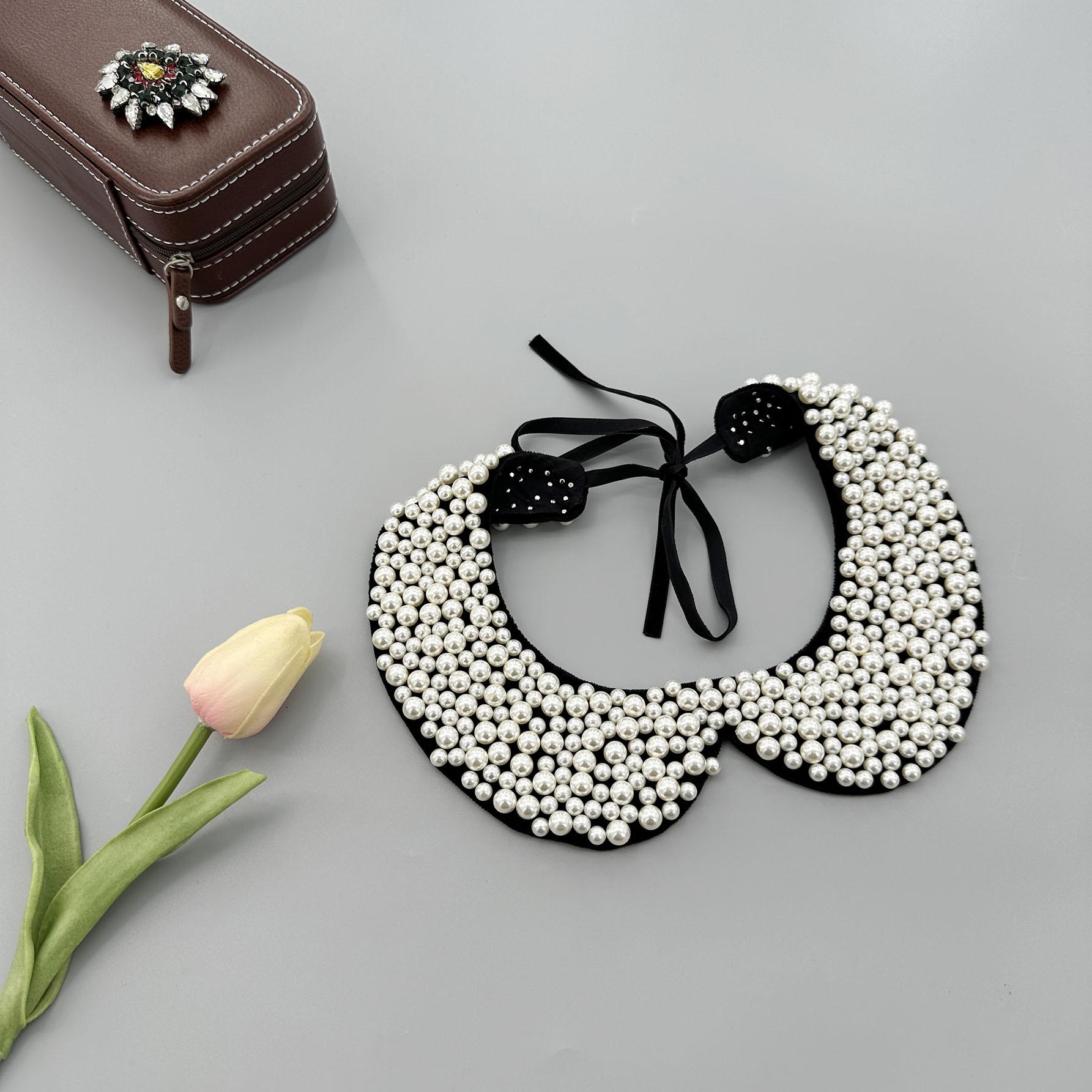 Накладной воротник Универсальный декоративный воротник Универсальный декоративный накладной воротник Декоративный тяжелая промышленность Ручной работы жемчужный накладной воротник чёрный