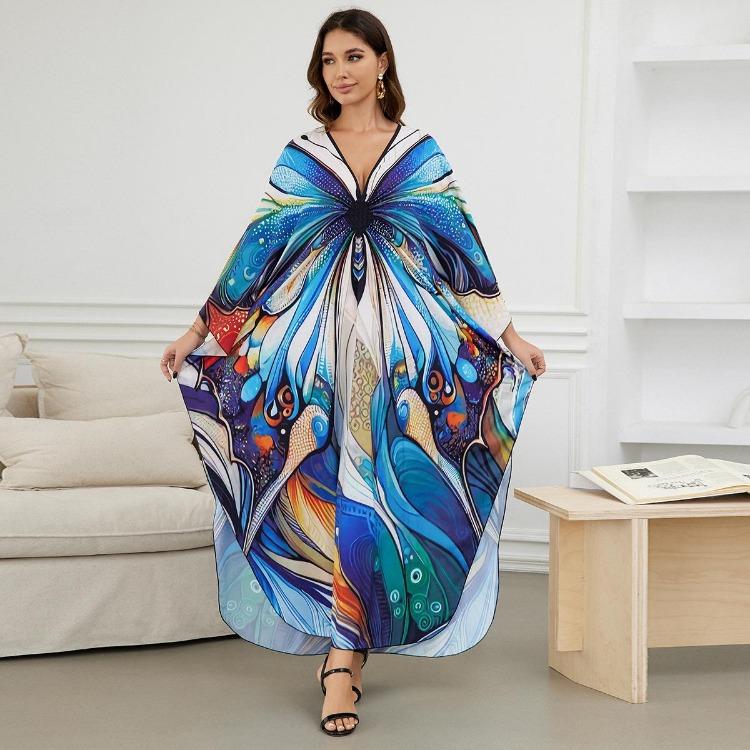 Beach Vacation Women Summer Kaftans Maxi Dresses Printed Cover Ups Swimwear Big Sales Factory Supply Bathing Suits