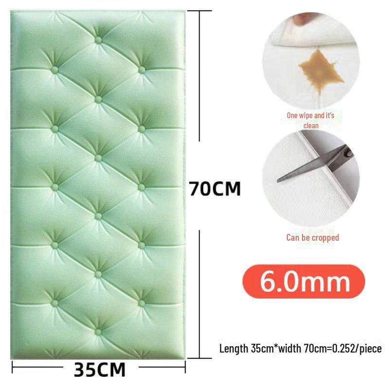 

3D самоклеящиеся водонепроницаемые настенные наклейки: Мягкий татами с защитой от столкновений и обрастания для детской комнаты или спальни. светло-зеленый