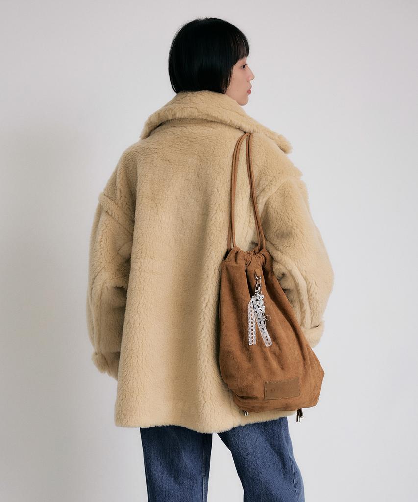 Leftseoul Synthetic Suede String Backpack [Brown]