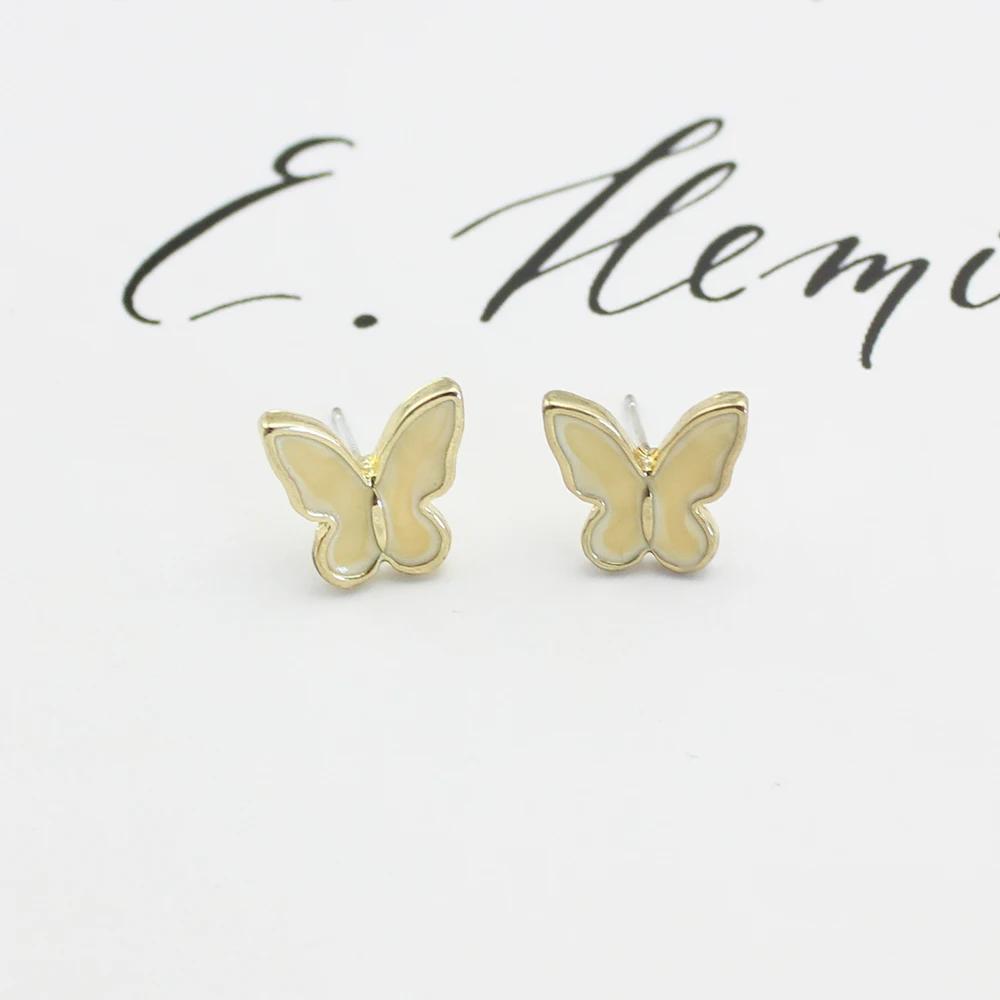 

Trend Enamel Beige Butterfly Stud Earring for Women Temperament Korean Design Simple Cute Animal Wedding Zircon Girl Gift