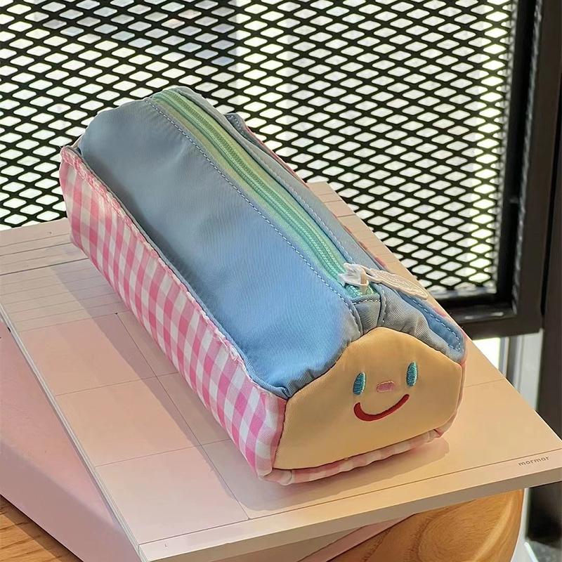 New Cute House Embroidered Pencil Case Large Capacity Fresh and Sweet Multifunctional Smiling Face Students Storage Bag Pencil Box