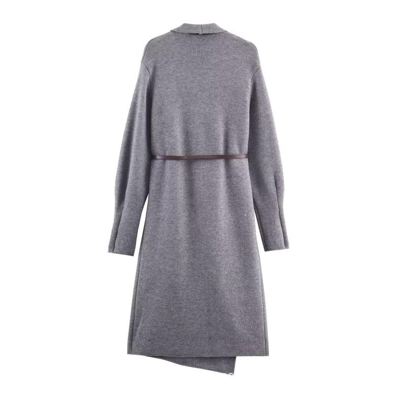 Womens Knit Cardigan Coat With Belt Waist Detail Street Style Oversized Long Sleeve Outerwear