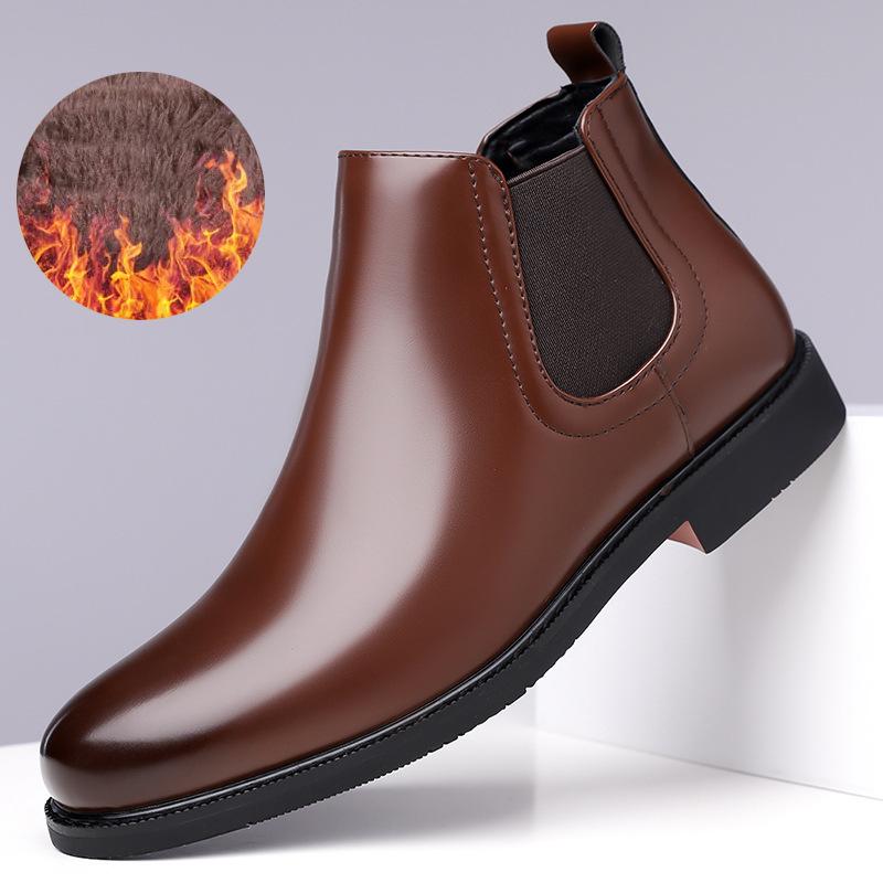 New Chelsea Boots for Men Black Sole PU Ankle Business Round Toe Slip-On Men Boots Size 38-48 Men Shoes Casual Slip-On Man Boots