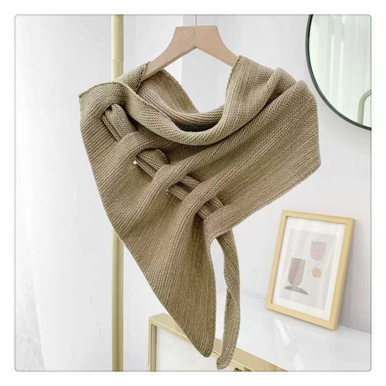Spring and Autumn Triangle Scarf Knitted Wool Shawl Scarf Dual-purpose Air-conditioned Room Women's External Scarf Cross Shoulder Fashion