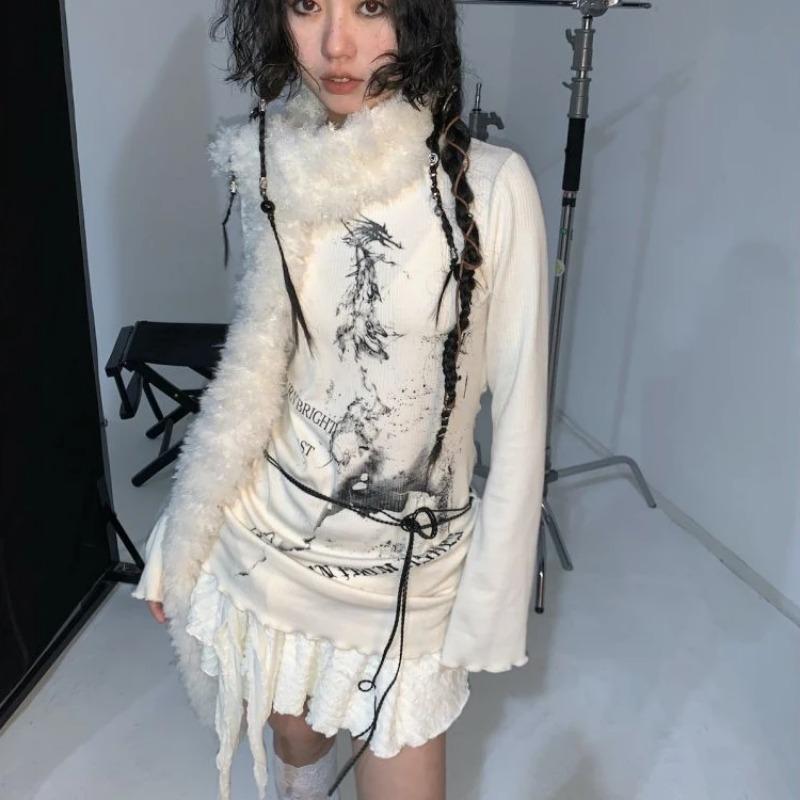 Japonské Harajuku Vintage Tops Tričko Fairycore Ženy Estetické Grunge Tričko Y2k Streetwear Grafika Trička Dámské košile