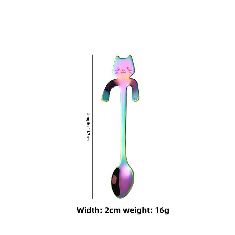 Cute Cat Shape Stainless Steel Teaspoon Set In Silver and Gold - Perfect for Coffee, Tea, and Desserts