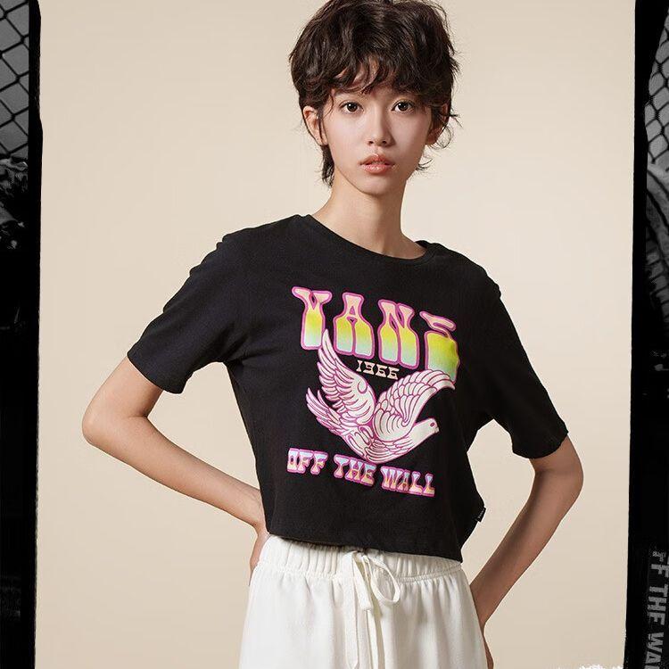 Vans Dove Crop Crew T Shirts Women's Black Crew Neck Moderate Straight Fit VN0003MBBLK