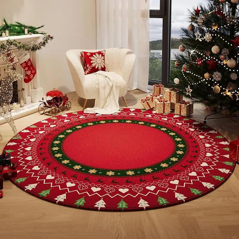 Christmas Round Rug, Soft Non-Slip Festive Atmosphere Floor Mat Living Room, Bedroom, Dining Room Rug Home Decor