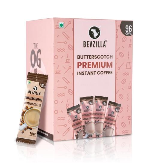 Bevzilla 96 Instant Coffee Powder Sachets (Butterscotch) - 192 Grams| Hot & Cold Coffee| Makes 96 Cups| Arabica Coffee