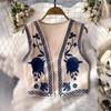 Crop Tops Womens Embroidery Floral Vintage Vest Women V-neck Camisole Female Summer Almighty Tank Top Retro Style