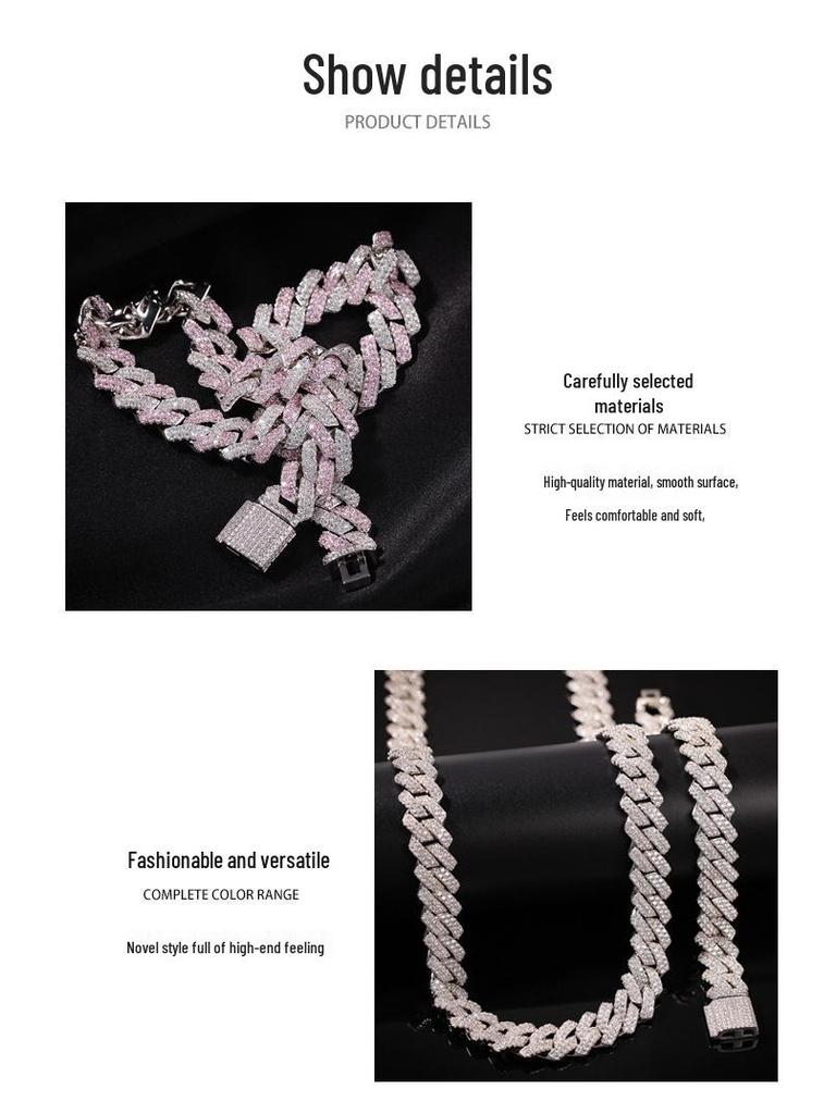 Vergoldete kubanische Halskette für Herren: 13mm Stangenförmig, Zirkonia Inlay, Europäischer & Amerikanischer Hip-Hop Stil