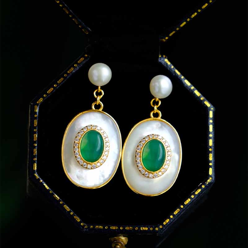 Nowy styl inkrustowane lapis lazuli sztuczne sztuczne kolczyki z perłami dla kobiet szmaragdowe vintage ślubna biżuteria