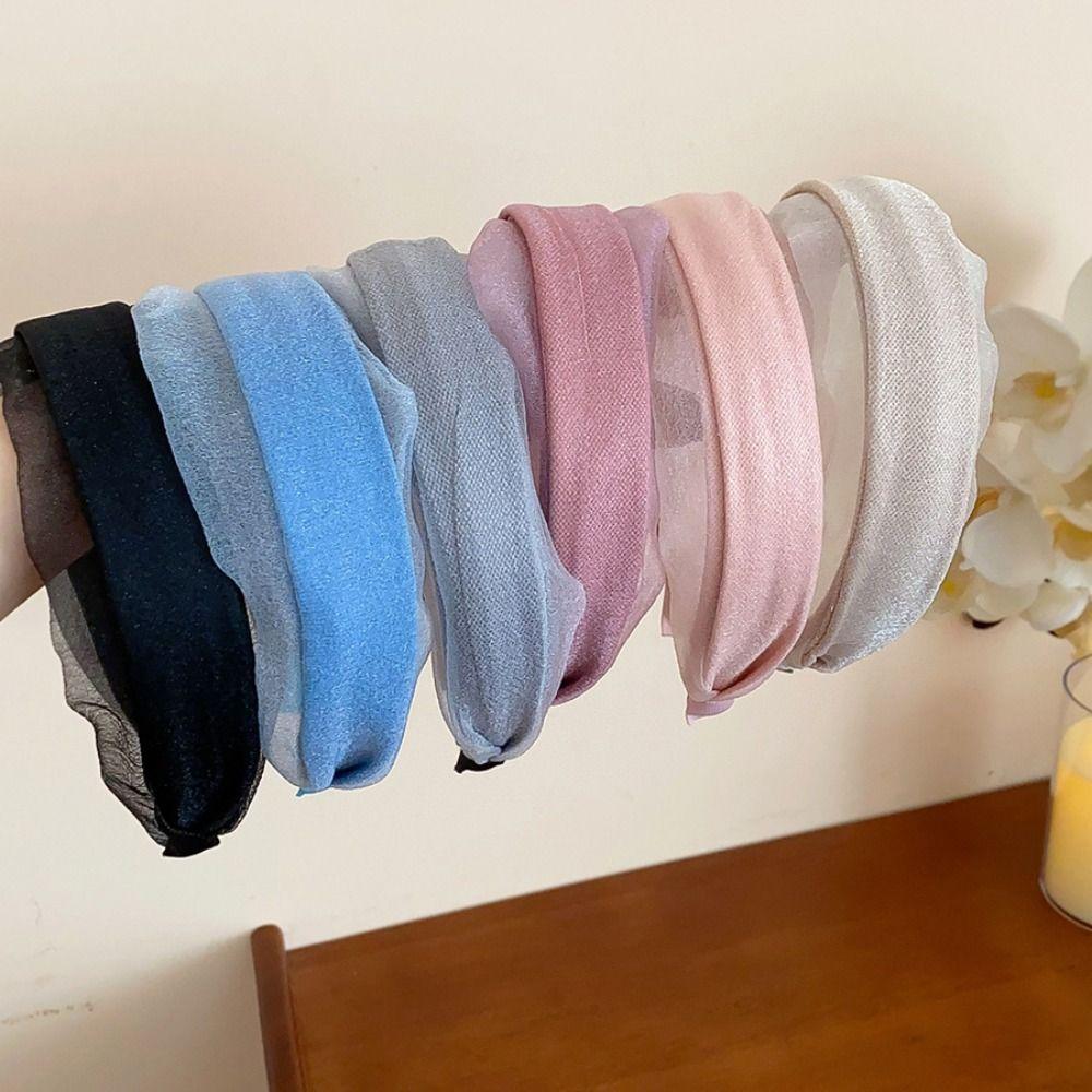 Sweet Women Hair Hoop Mesh Wide Edge Hairband Hair Accessories Chiffon Headband  Wash Face
