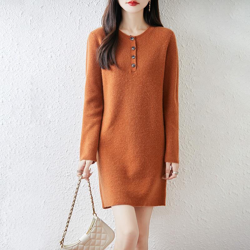 Women Sweater Dress 100% Wool MODERN NEW SAGA O-neck Knit Long Pullover Winter Jumpers Wool Long Dress Female