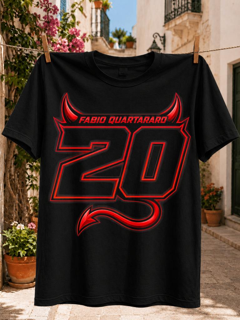 Fabio Quartararo Number 20 GraphicRed Racing Numerals Devil Horns Tail and Minimal Motorsport Style Unisex All T-Shirt