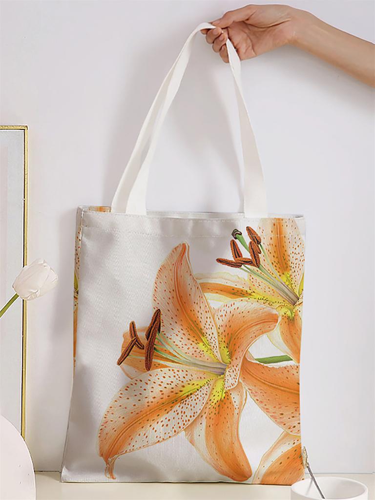 Flower Pattern Printed Casual Handbag, Reusable Able Backpack, Multifunctional Handbag, Canvas Shopping Bag